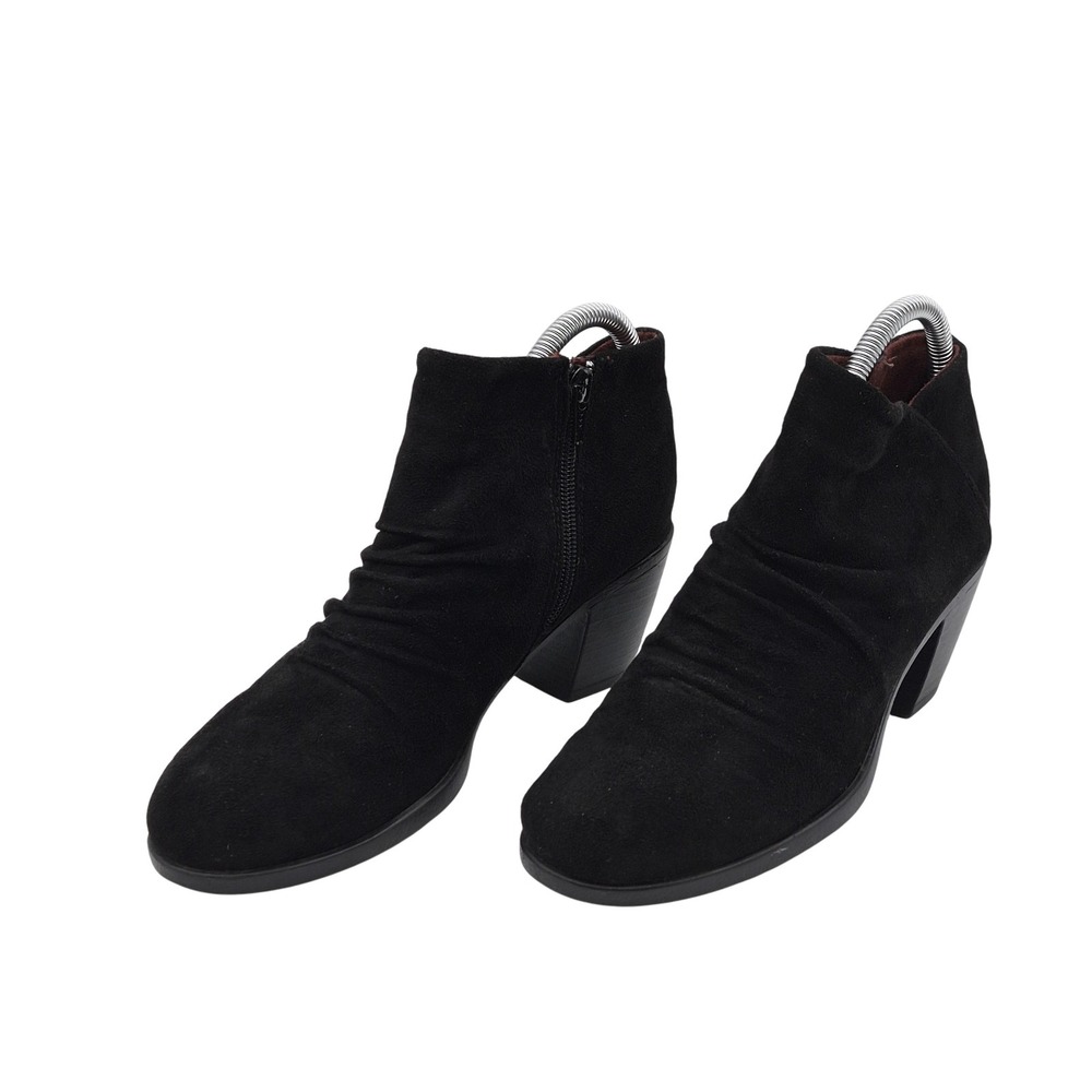 b.o.c Boots‎ Womens Size 6.5 Black Ankle Side Zip Ruched Block Heel Faux Suede